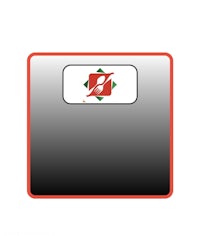 a red and green square with a logo on it
